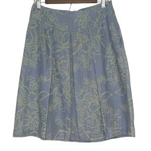 Y2K Banana Republic 100% Linen Blue Floral Print Pleated Skirt Fariy Boho 0